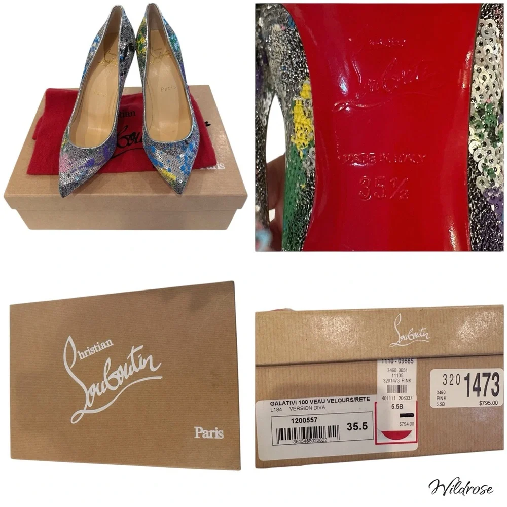 💫 Christian Louboutin Sequins Galativi 100 “Version Diva” Heels SZ 35.5 US 5.5 💫 - Picture 16 of 16